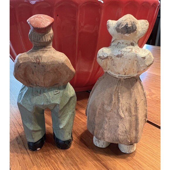 Antique Figurines Statues Dutch Man & Woman Carved 5.25" Tall Set of 2 Resin - Picture 4 of 9